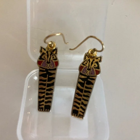 Laurel Burch Vintage Gold Plated Earrings Signed "JUNGLE TIGER" circa 1991-1993 - Picture 1 of 4
